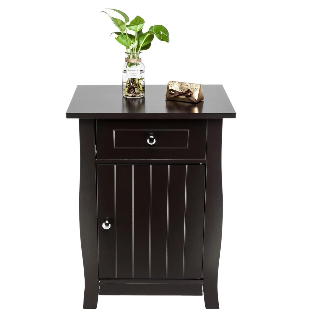 Coffee Nightstand with Drawer & Storage Cabinet S4604