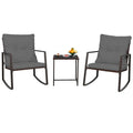 3-Piece Brown Wicker Patio Bistro Set with Glass Coffee Table Y1236