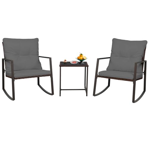 3-Piece Brown Wicker Patio Bistro Set with Glass Coffee Table Y1236