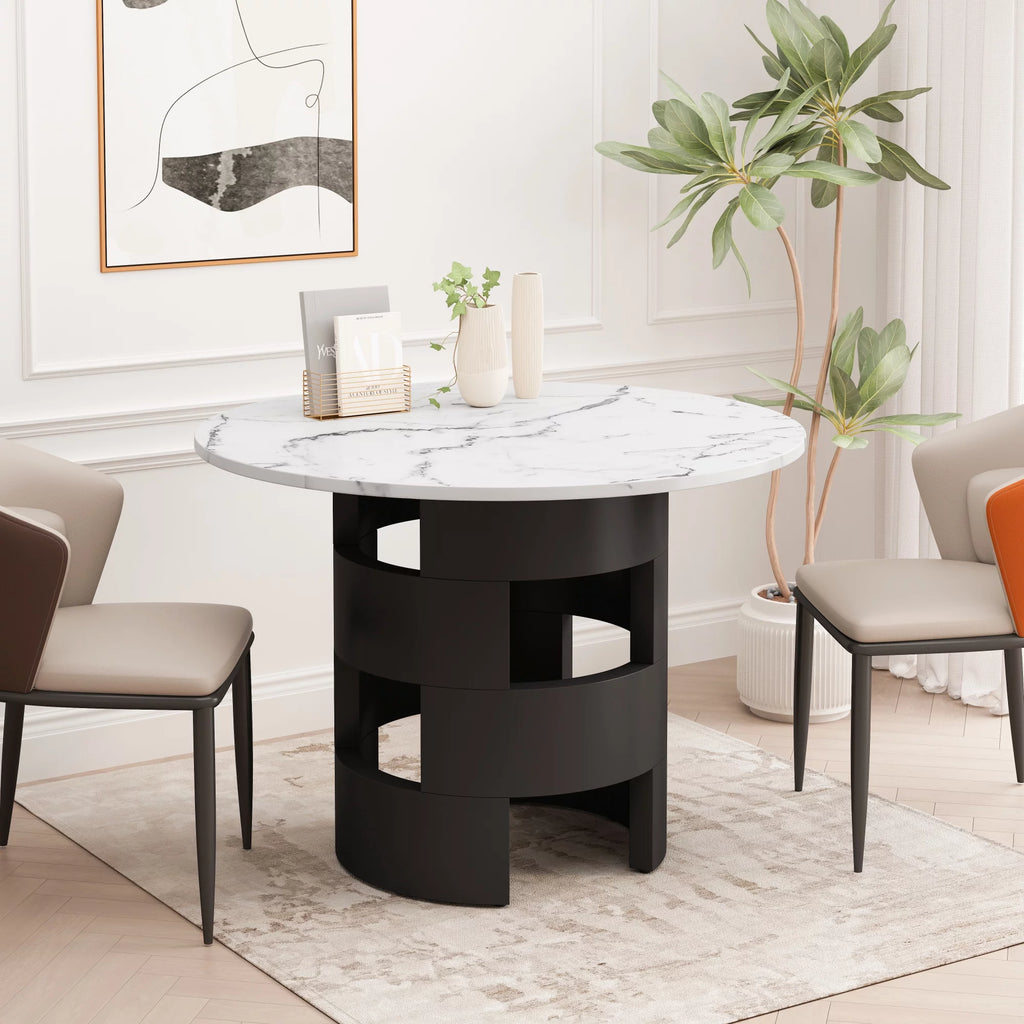 42.12" Round Dining Table with Printed Black Marble Top G985