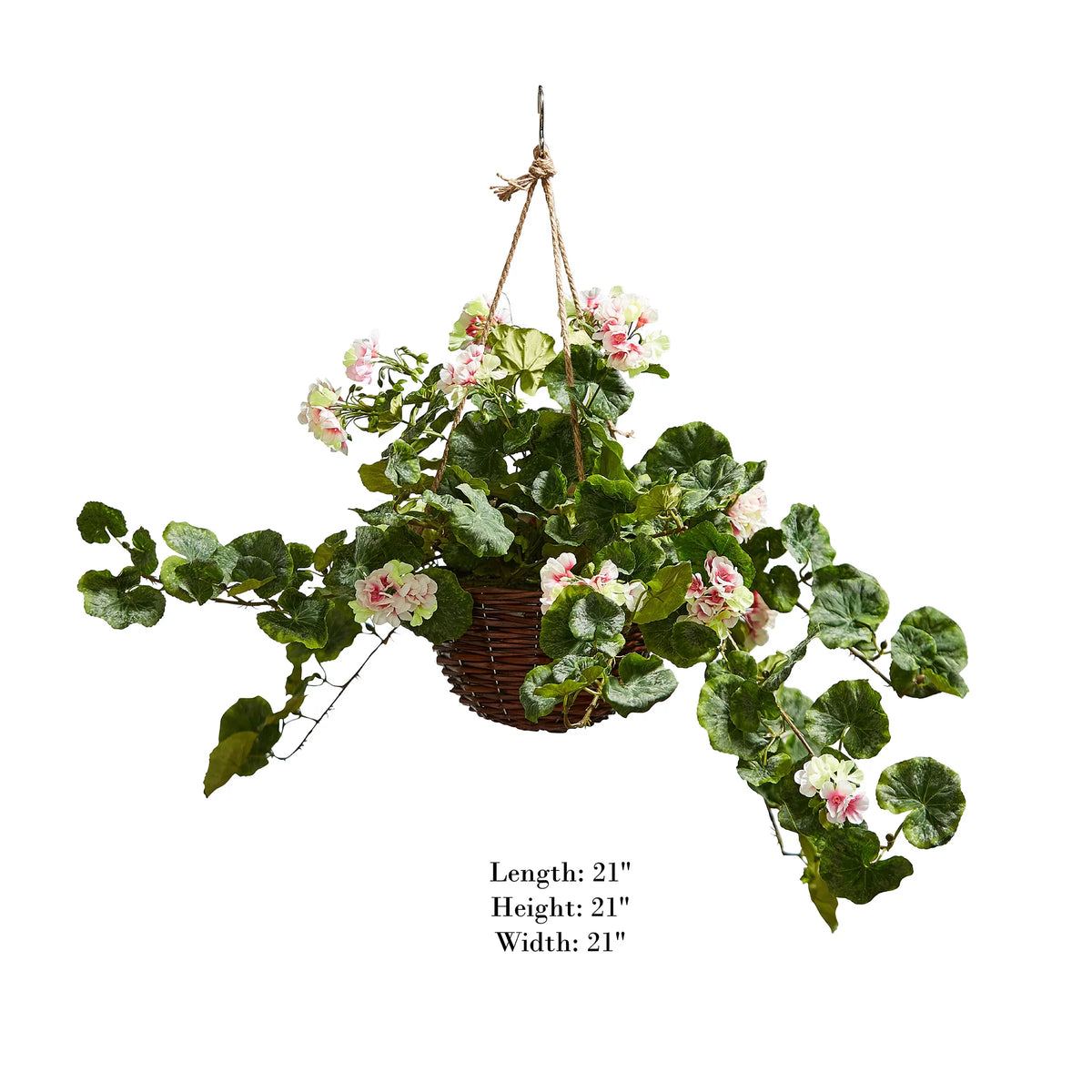Light Pink Geranium Hanging Faux Flowers with Basket T155