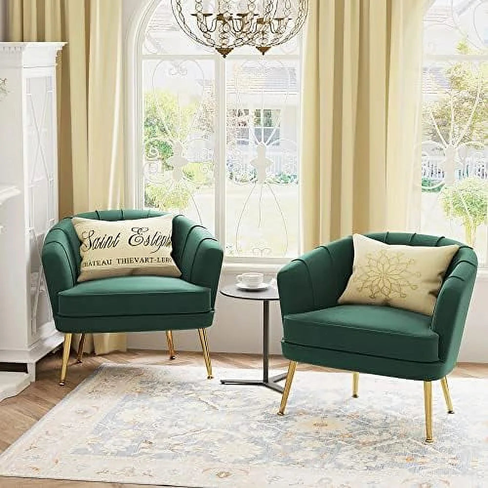 Green Velvet Accent Chair with Golden Metal Legs F382895