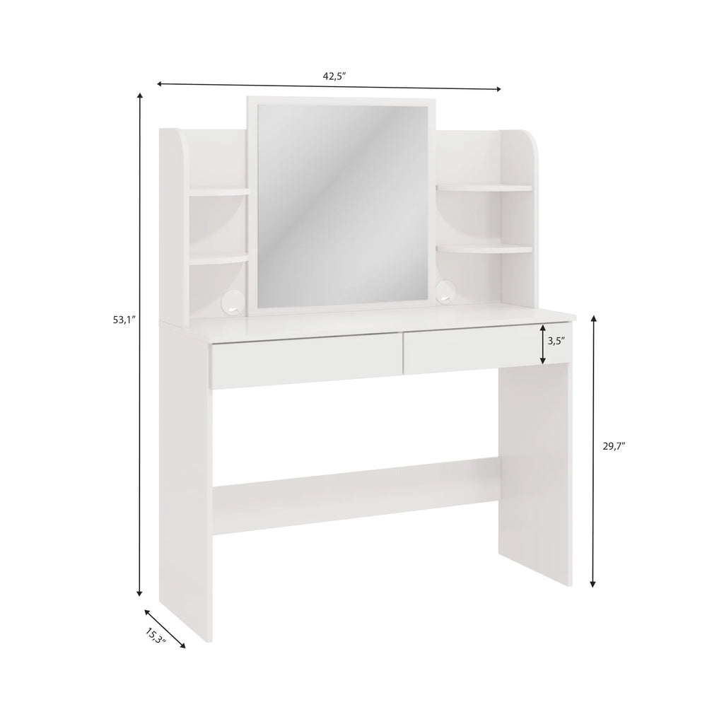 Modern White Vanity Table with Mirror M847