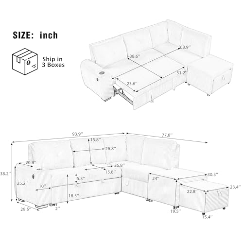 Reversible Sleeper Sectional Sofa with Storage Chaise Z3284