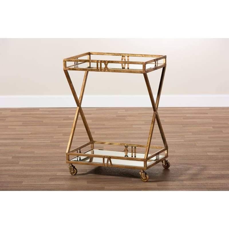 Antique Gold Finished 2-Tier Mobile Bar Cart M3009