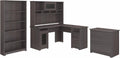 L Shaped Desk with Hutch, File Cabinet and 5 Shelf Bookcase P460468
