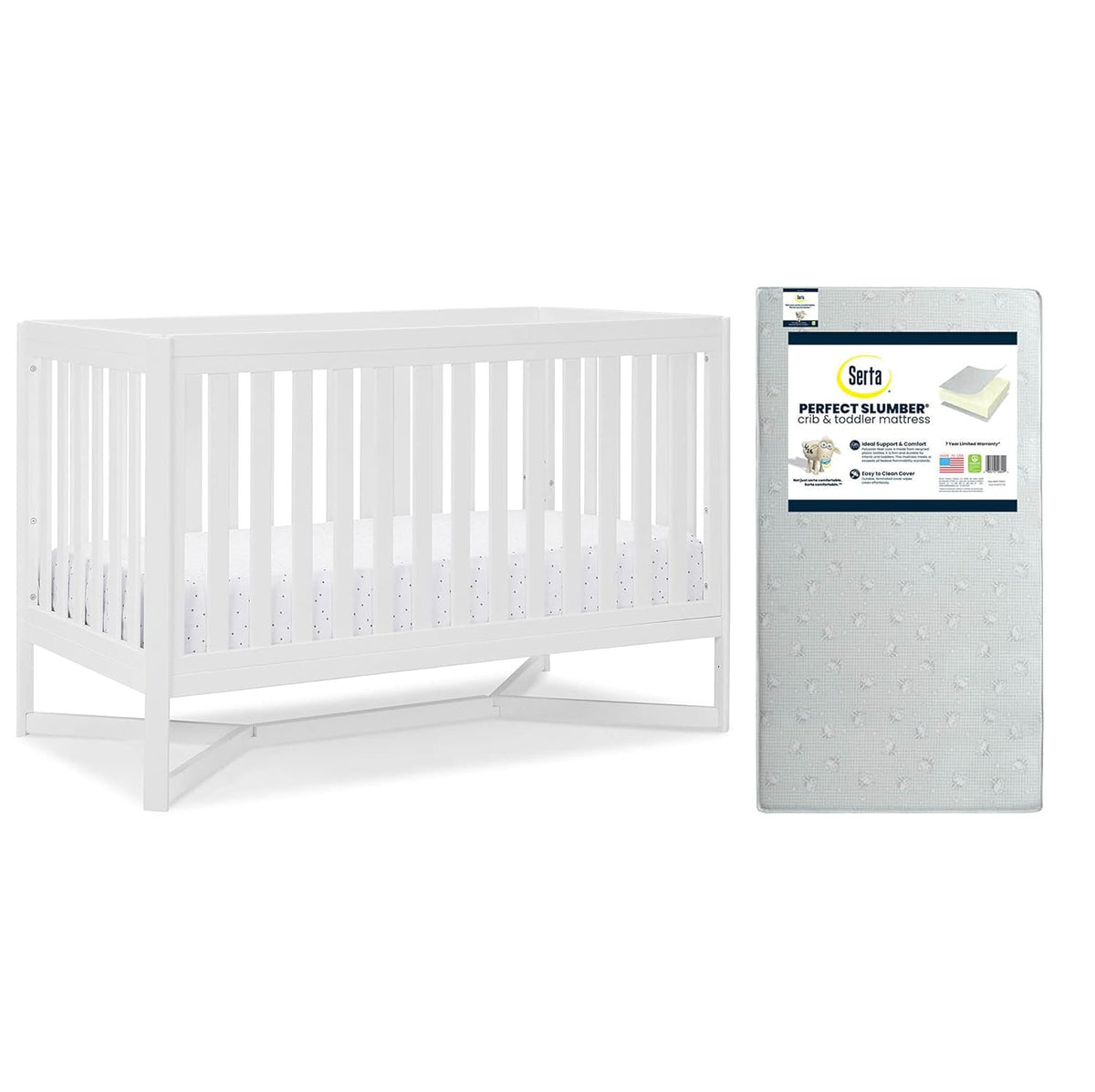 4-in-1 Convertible Crib & Dual Sided Crib & Toddler Mattress G40651