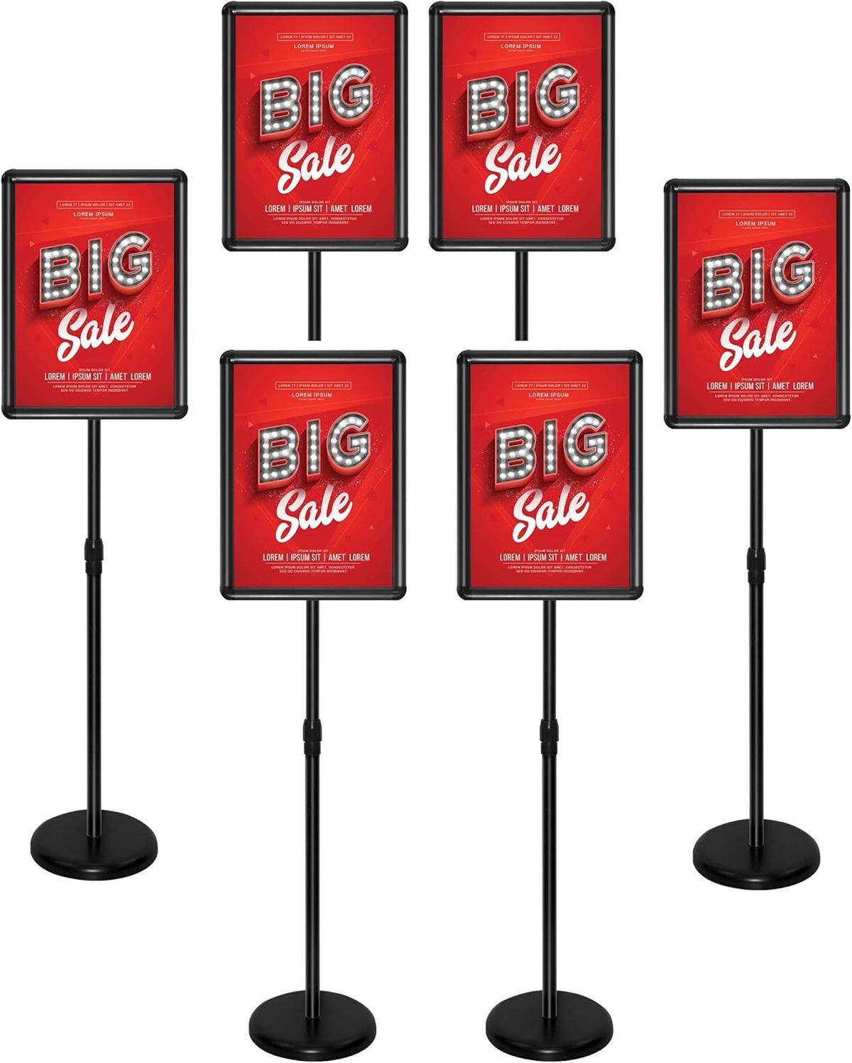 Adjustable Aluminum Snap Open Floor Sign Stand 8.5x11 Inches Black 6 Pack U35949