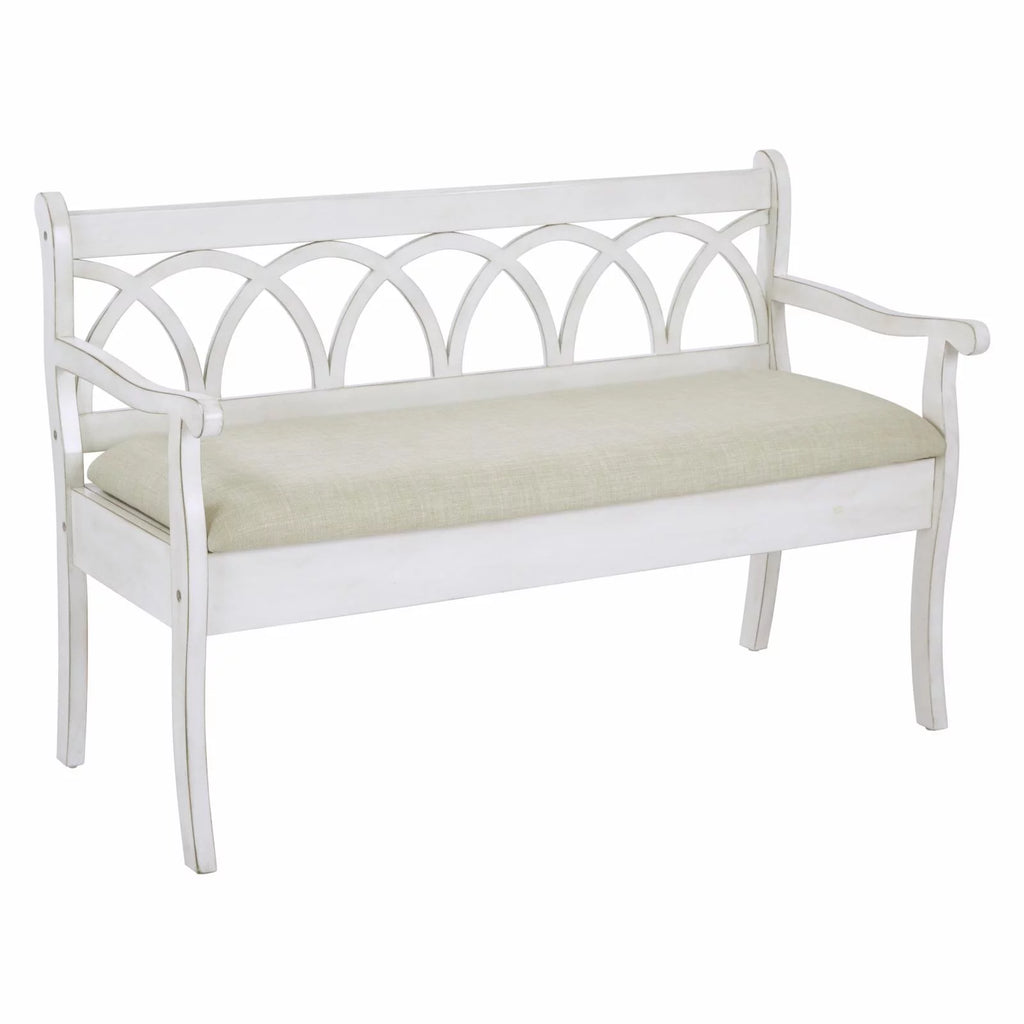 Antique Black Storage Bench with Beige Seat Cushion E3599