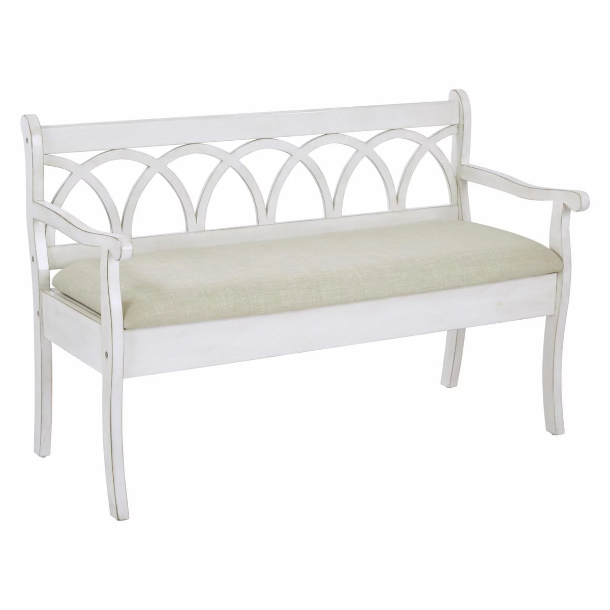 Antique Black Storage Bench with Beige Seat Cushion E3599