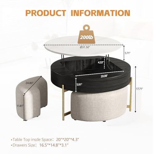 3 in 1 Lift Top Nesting Coffee Table with Storage N163