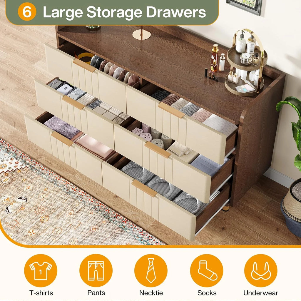 6 Drawer Wood Dresser D623