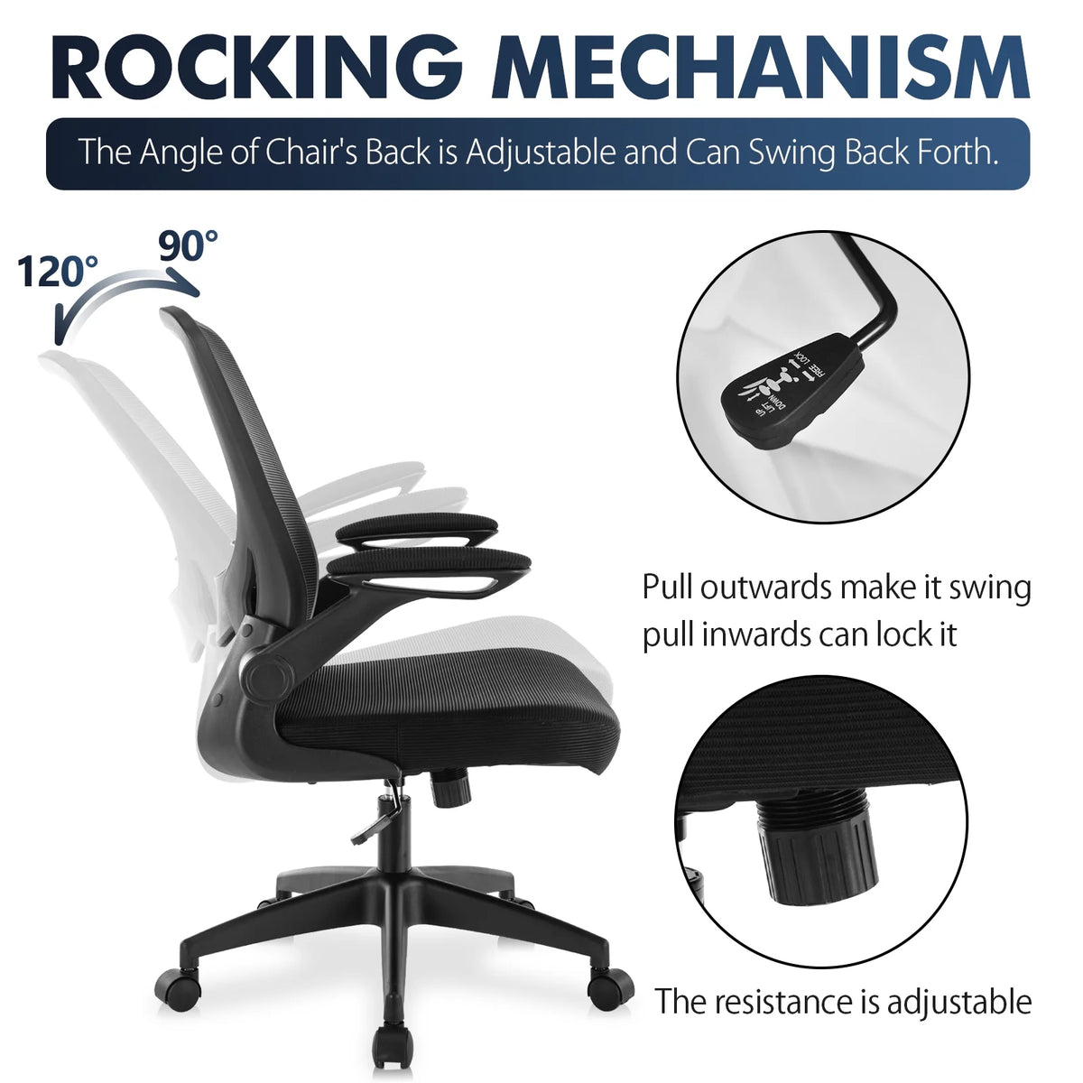 Black Ergonomic Office Chair with Lumbar Support and Flip up Arms Y1567