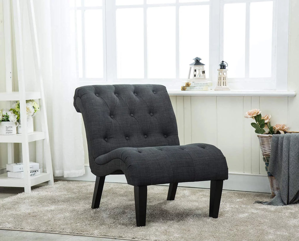 Accent Chairs Set of 2 Upholstered Tufted Curved Backrest Fabric with Wood Legs Gray X8377