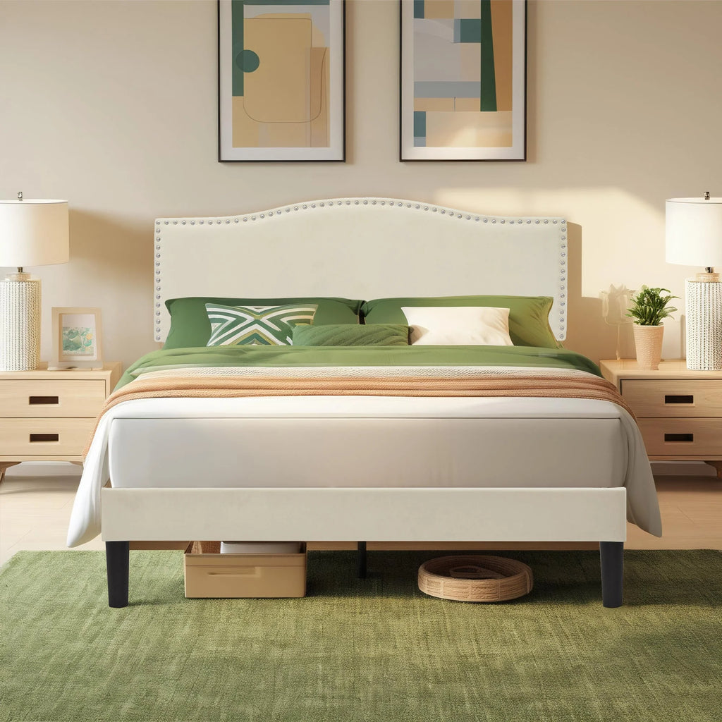 Queen Upholstered Platform Bed with Adjustable Headboard B20721