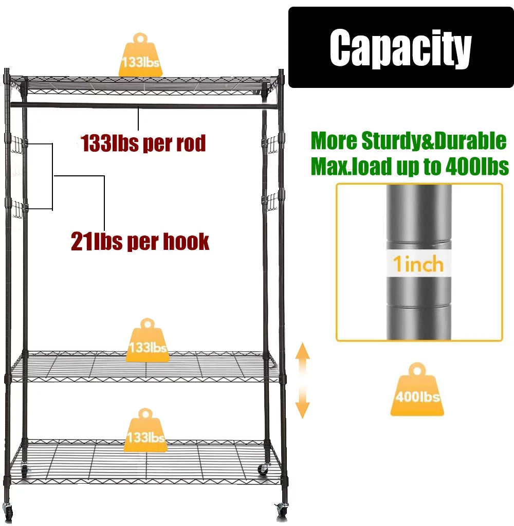 Heavy Duty Clothing Garment Rack with Shelves J551