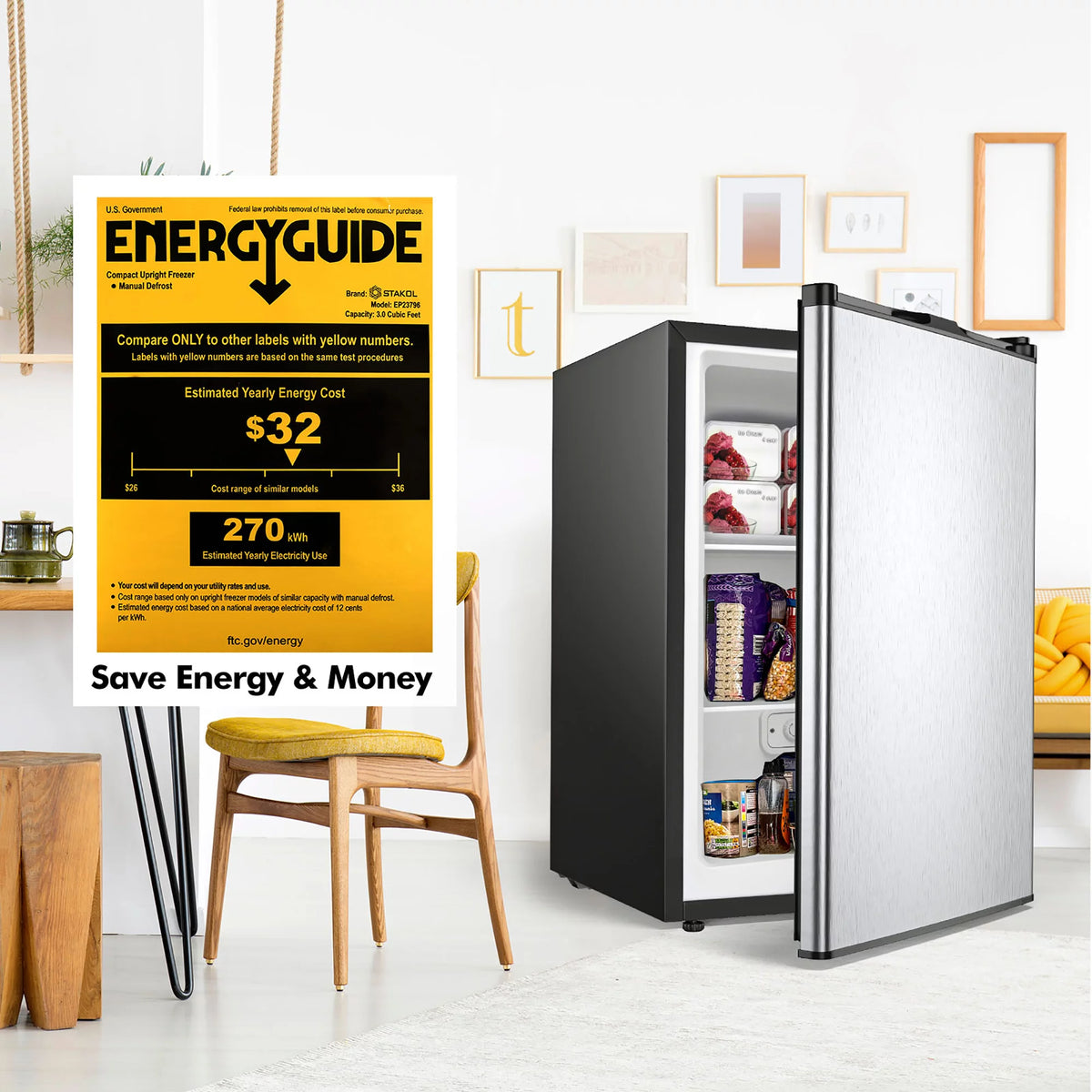 3 cu.ft. Compact Upright Freezer with Stainless Steel Door G710