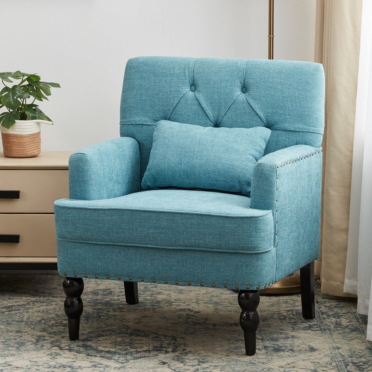 Beige Linen Upholstered Accent Chair with Ottoman G73376