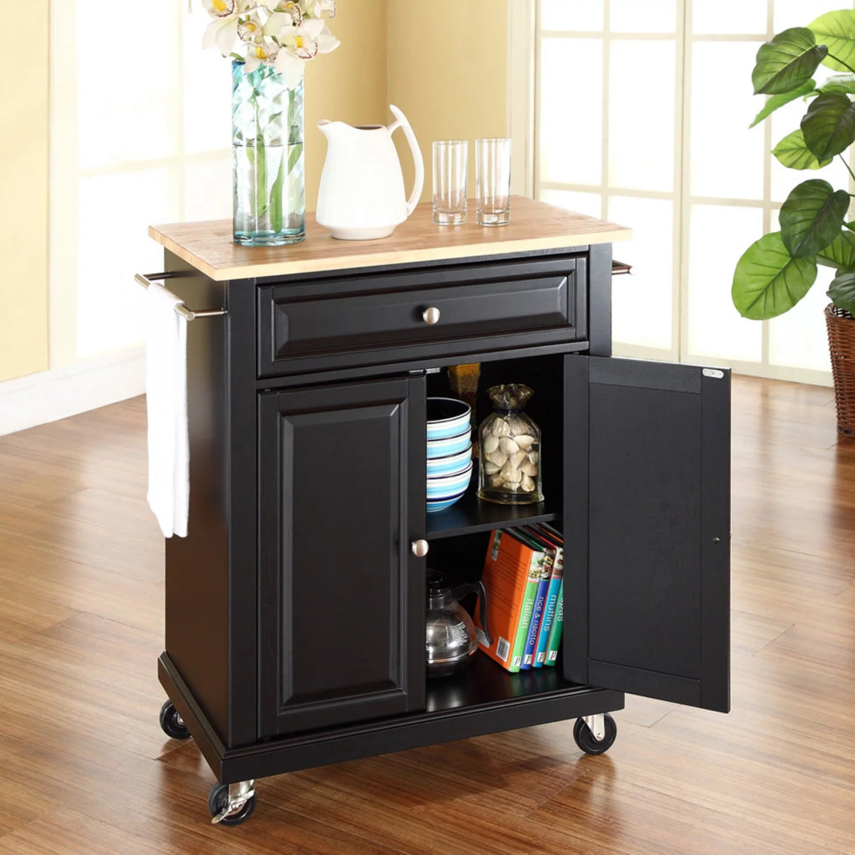 Natural Wood Top Portable Kitchen Cart J78513