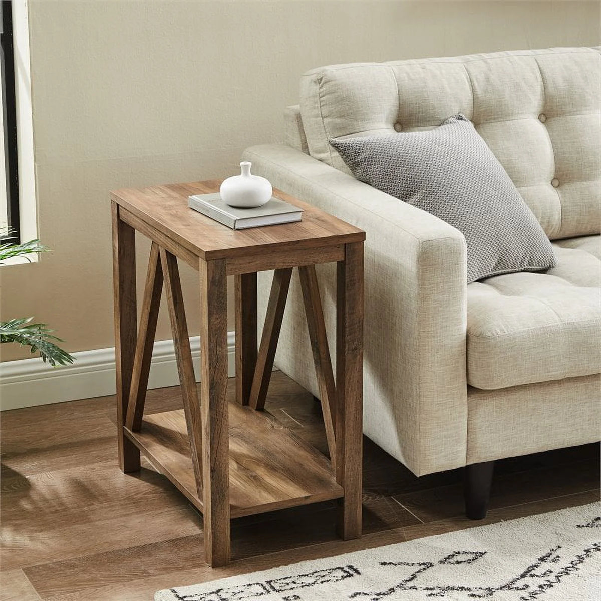 Rustic Oak Narrow End Table Set of 2 O7287