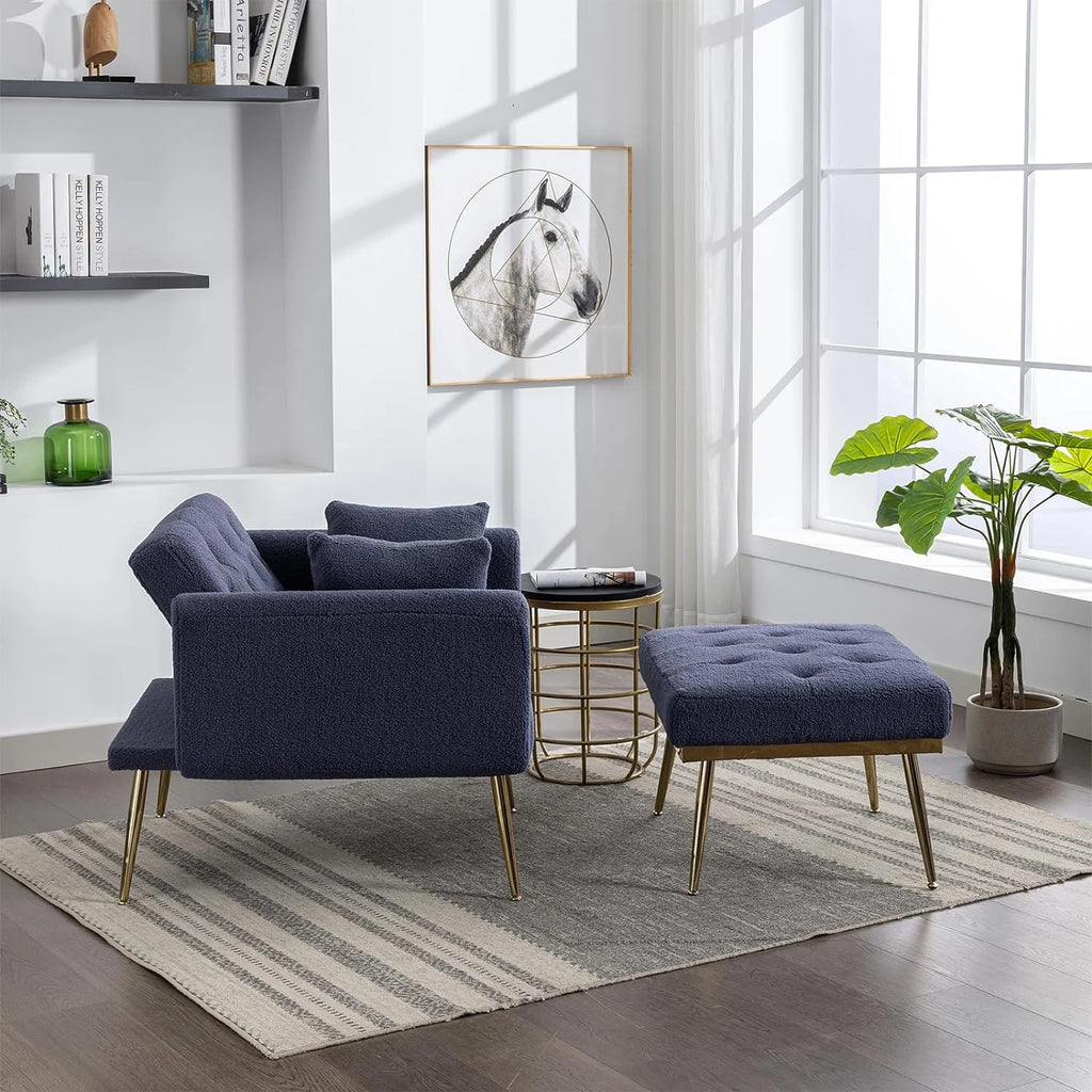 Blue Tufted Chaise Lounge Chair with Ottoman L47072