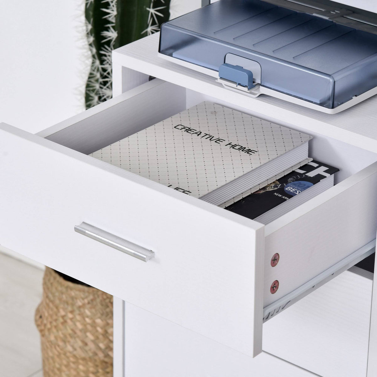 White 3-Drawer Wooden File Cabinet V9449