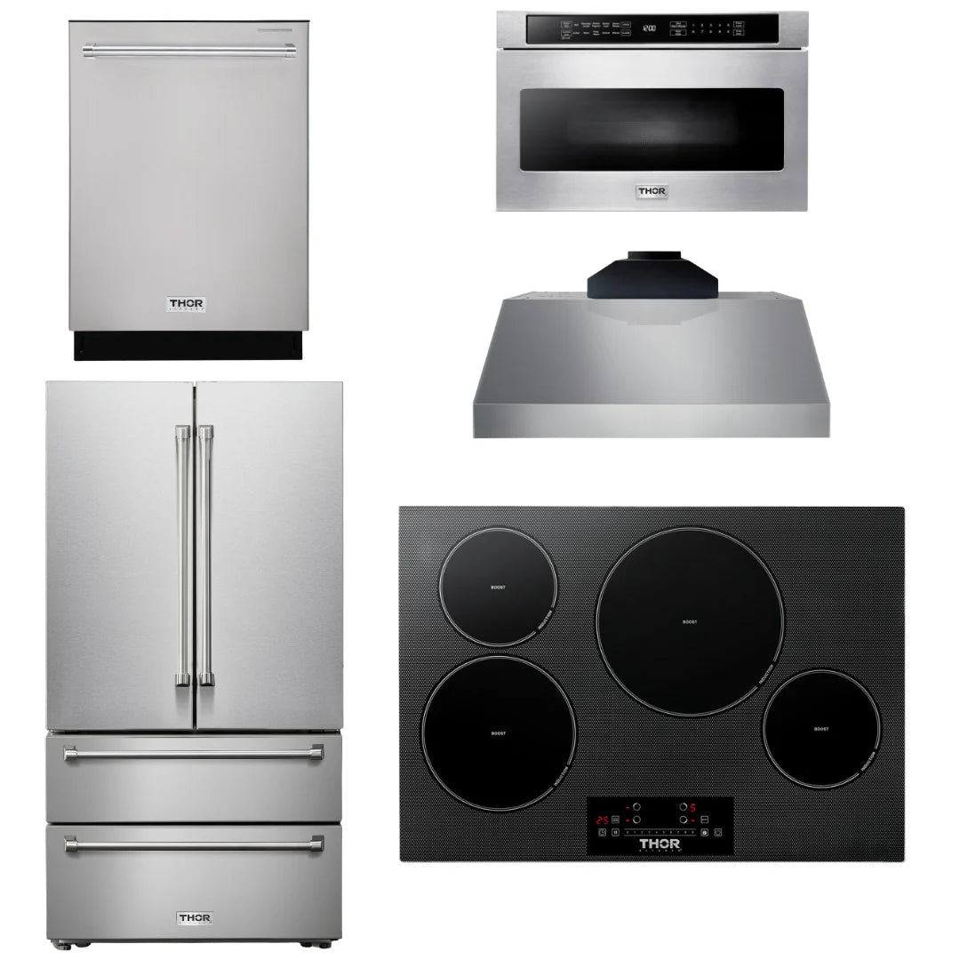 30 Induction Cooktop, Range Hood, Microwave, Refrigerator, Dishwasher I42077