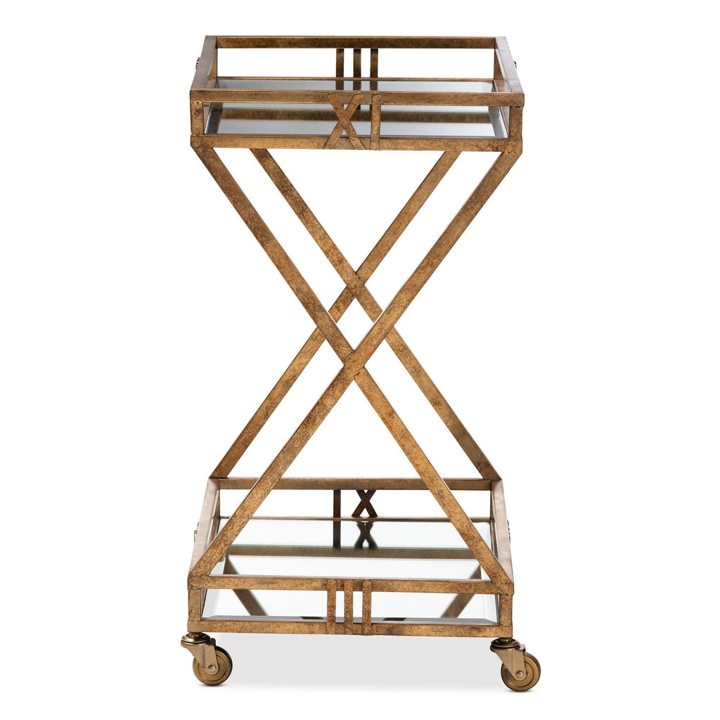 Antique Gold Finished 2-Tier Mobile Bar Cart M3009