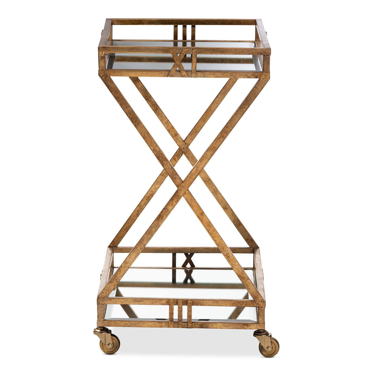 Antique Gold Finished 2-Tier Mobile Bar Cart M3009