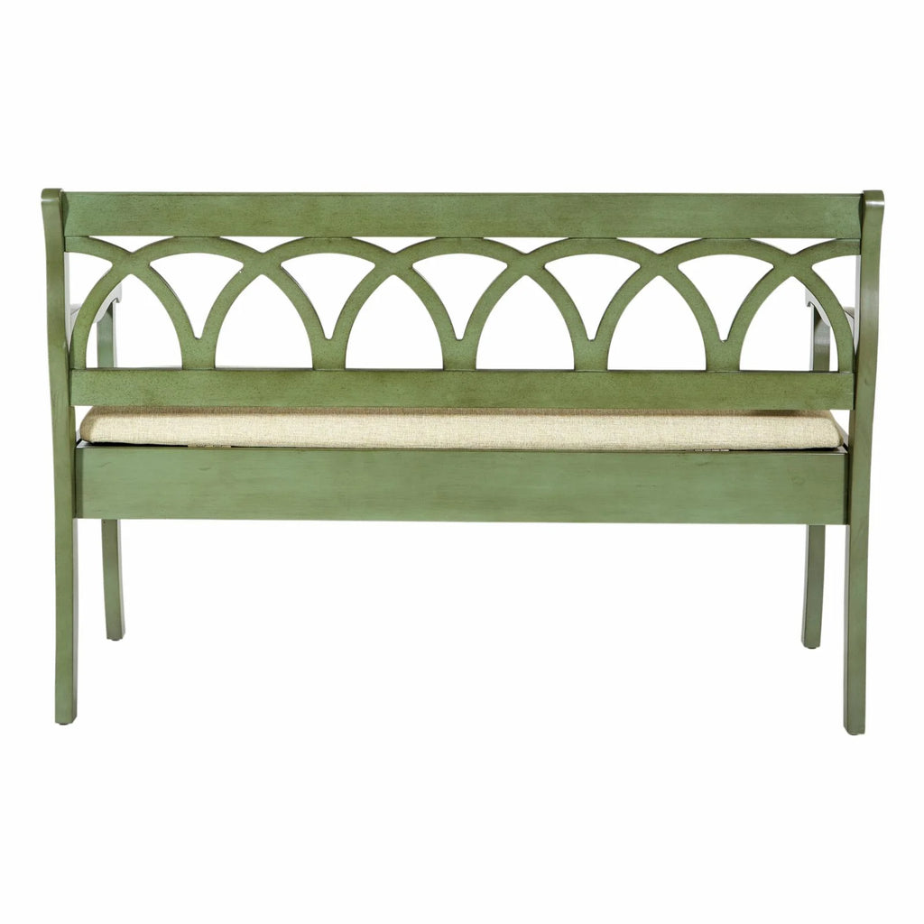 Antique Black Storage Bench with Beige Seat Cushion E3599
