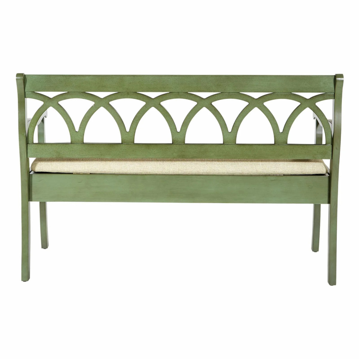 Antique Black Storage Bench with Beige Seat Cushion E3599