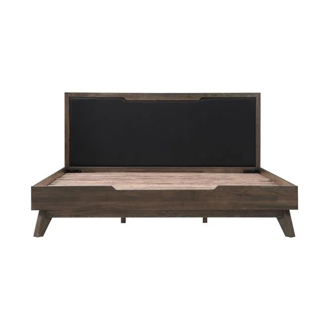 Oak Black Faux Leather King Size Platform Bed P79988