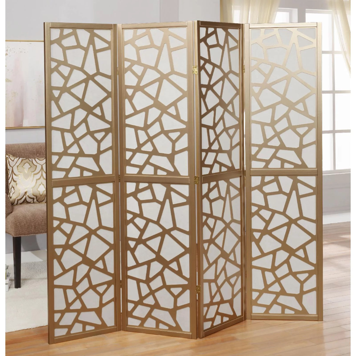 4 Panel Wood Frame Room Divider D80289