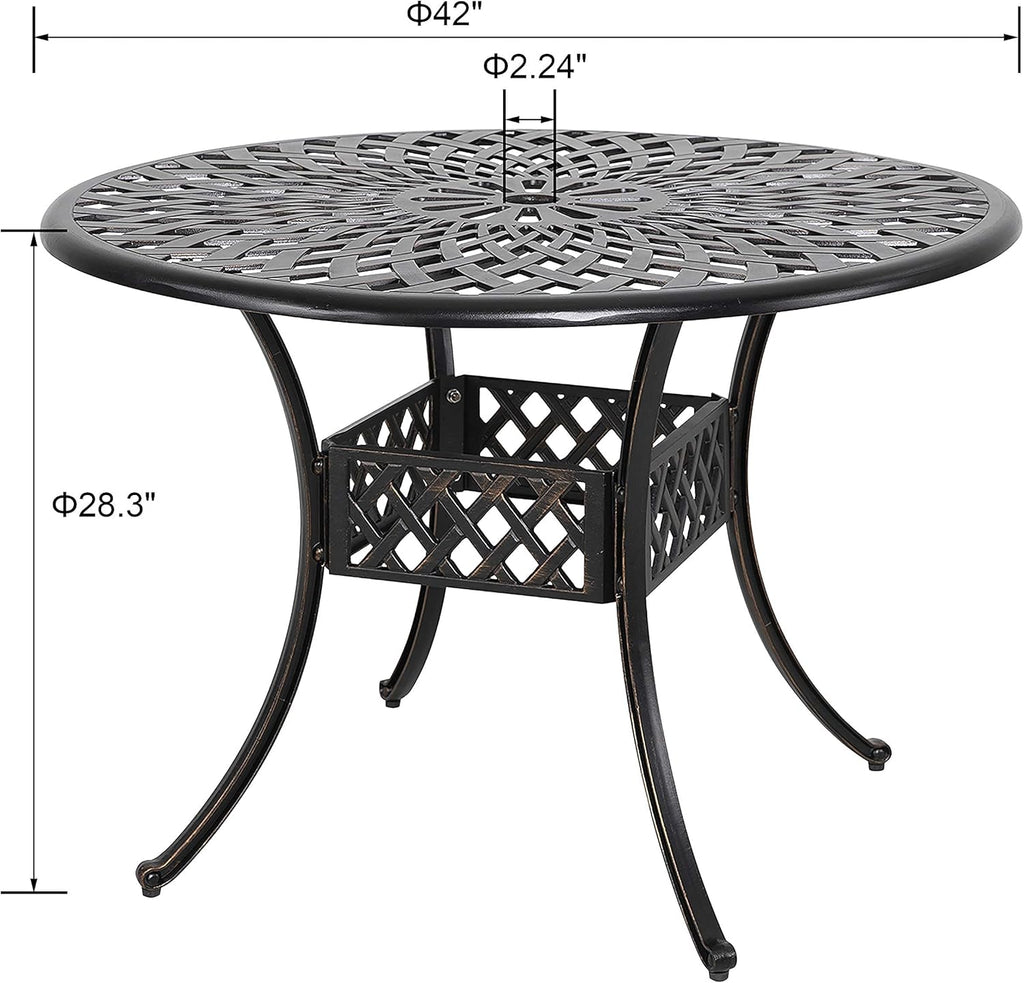 36 Inch Round Cast Aluminum Patio Table with Umbrella Hole T32462
