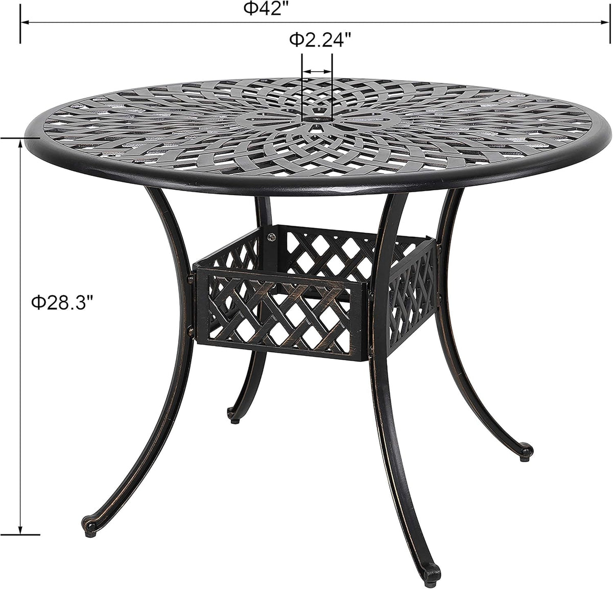 36 Inch Round Cast Aluminum Patio Table with Umbrella Hole T32462