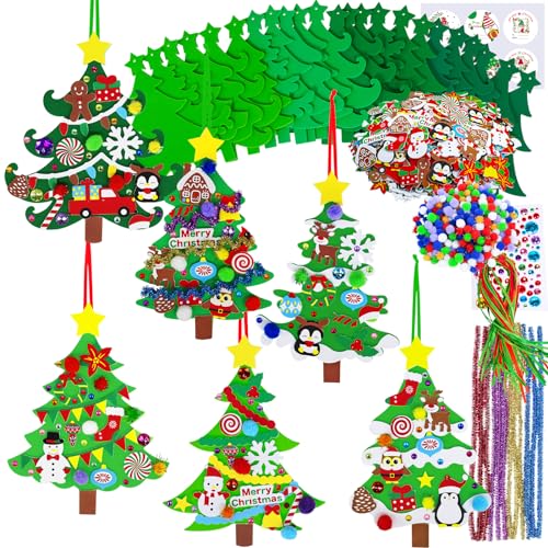 24 Sets Christmas Tree Ornaments DIY Craft Kits Foam Stickers Y493