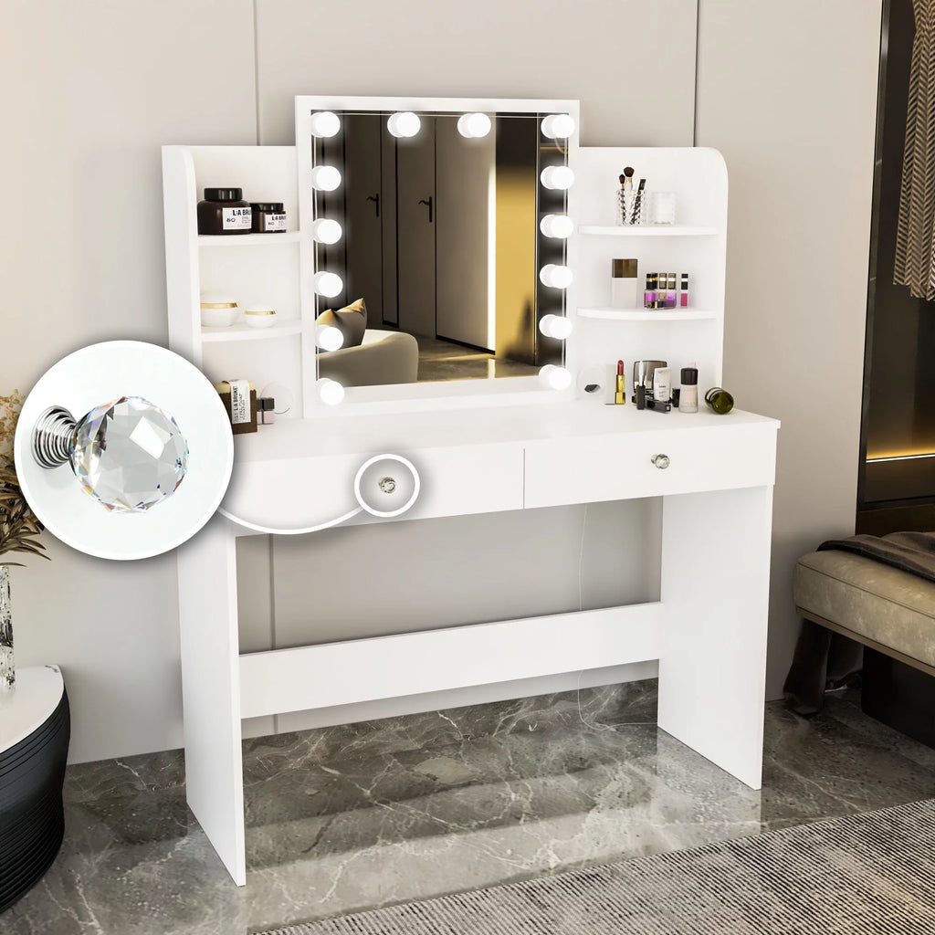 Modern White Vanity Table with Mirror M847