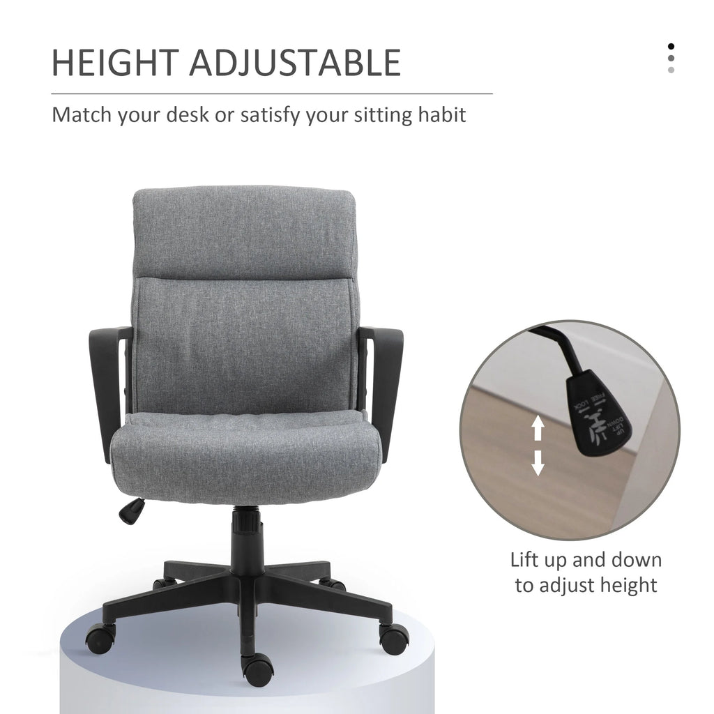 Height Adjustable Linen Fabric Desk Task Chair with 360° Swivel Wheels G480010