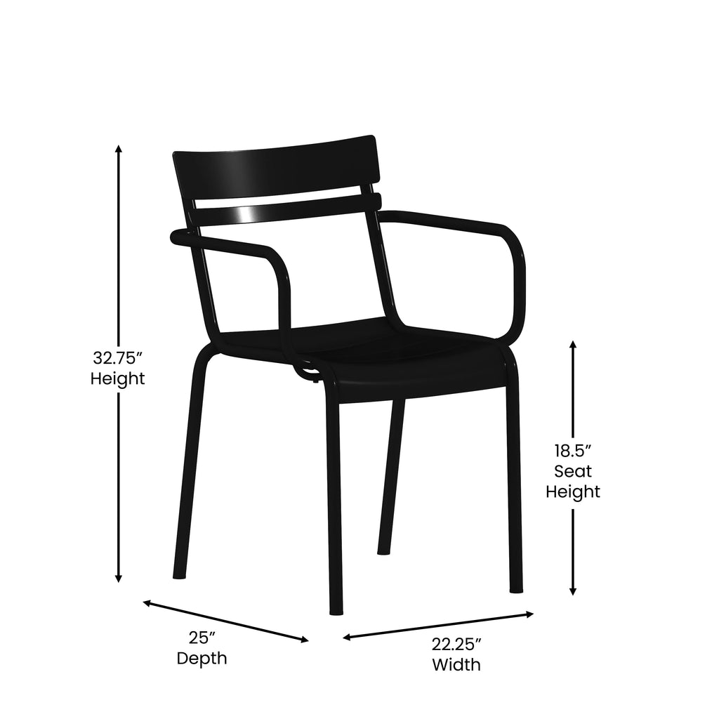 Black Steel Stackable Chair with Arms, Set of 4 U21718