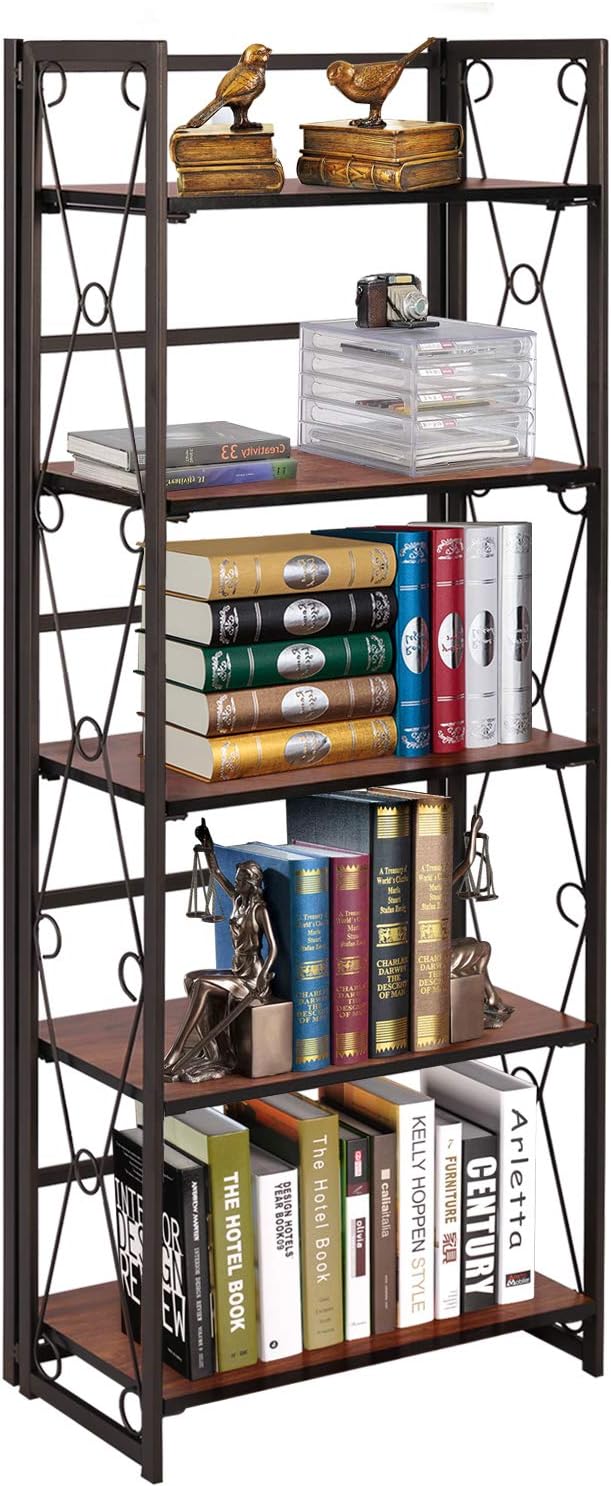 5 Shelf Folding Bookshelf with Metal Frame R107529