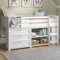 White Solid Wood Twin Loft Bed with Bookcase and Shelves Z691