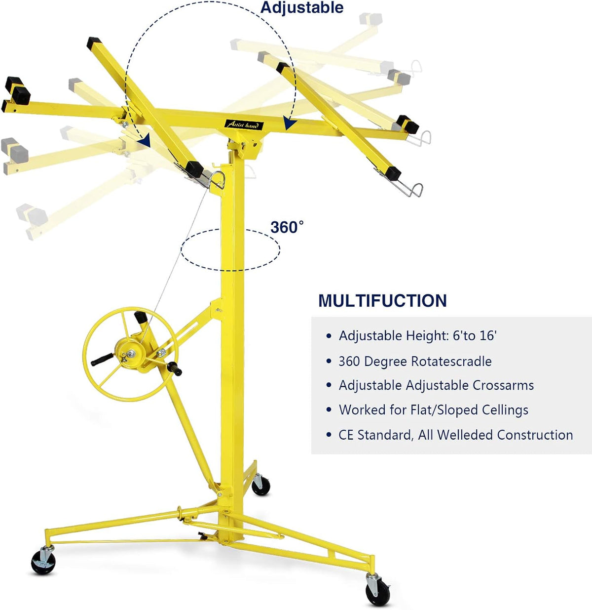 Drywall Lift Rolling Panel Hoist Jack Lifter 16FT R2219