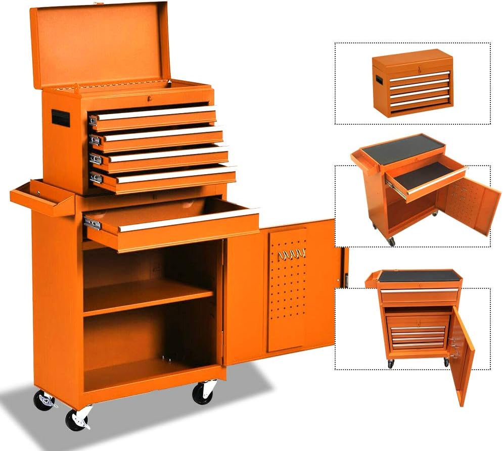 Red 5 Drawer Tool Storage Cabinet with Wheels and Lock R442473