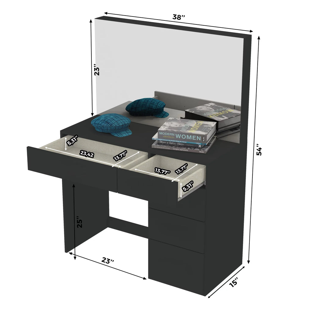 Black Makeup Vanity Table with 5 Drawers Y383