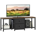 Rustic Brown and Black TV Stand with 2 Fabric Drawer J645346