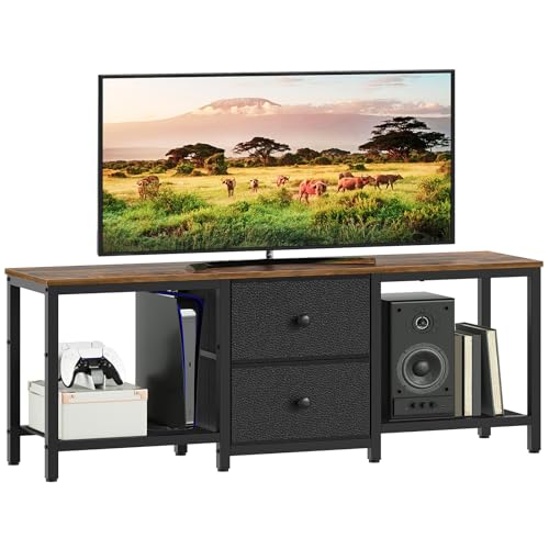 Rustic Brown and Black TV Stand with 2 Fabric Drawer J645346