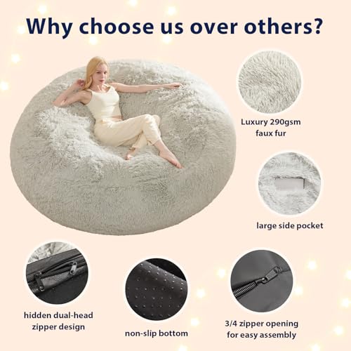 Waterproof Faux Fur 5FT Round Bean Bag Chair Cover with Pocket M6462
