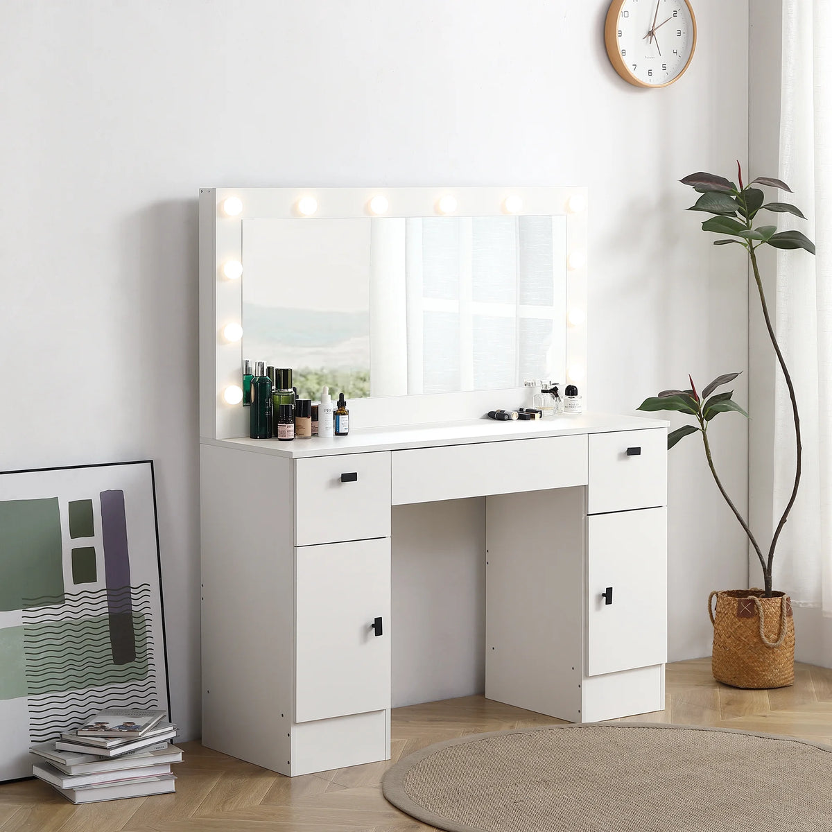 White Makeup Vanity Table with Lighted Mirror and 3 Drawers M968