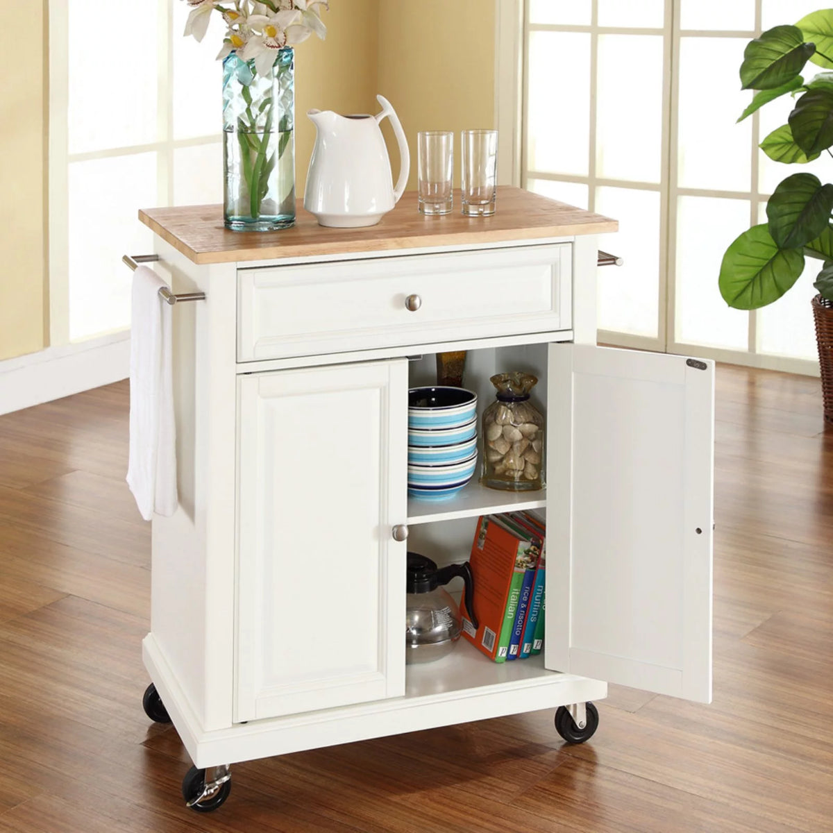 Natural Wood Top Portable Kitchen Cart J78513
