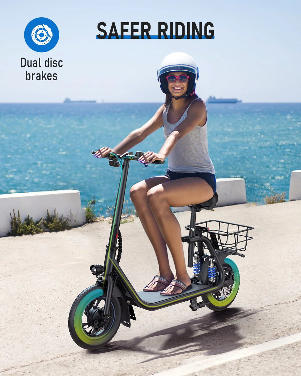 450W Electric Scooter with Seat and Basket J6645